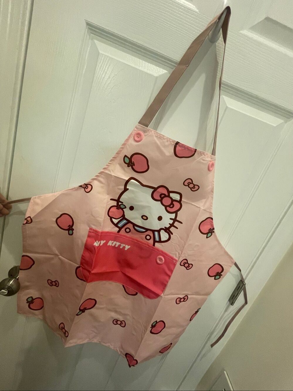 Pink Hello Kitty Apple Print Apron with Pocket – 37” Long